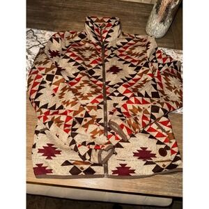 Without Walls Aztec Southwestern Print Fleece Zip Up Jacket Small
